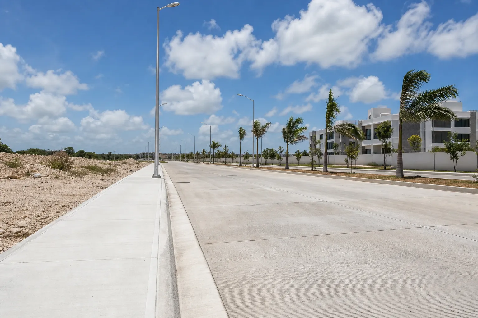 Urbanización con banquetas nuevas en Cancún